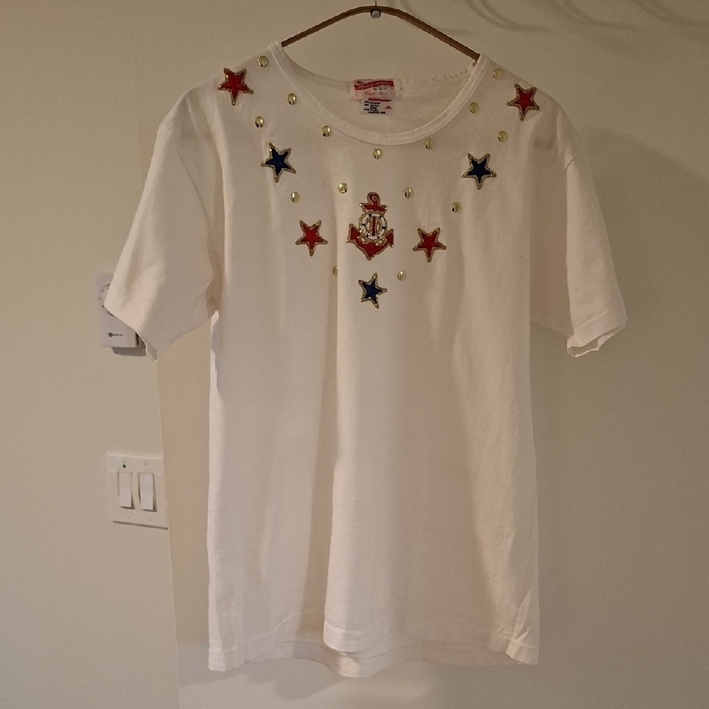 Women's 90's/Vintage Single-stitch Nautical Embroidered T-shirt (Size M)